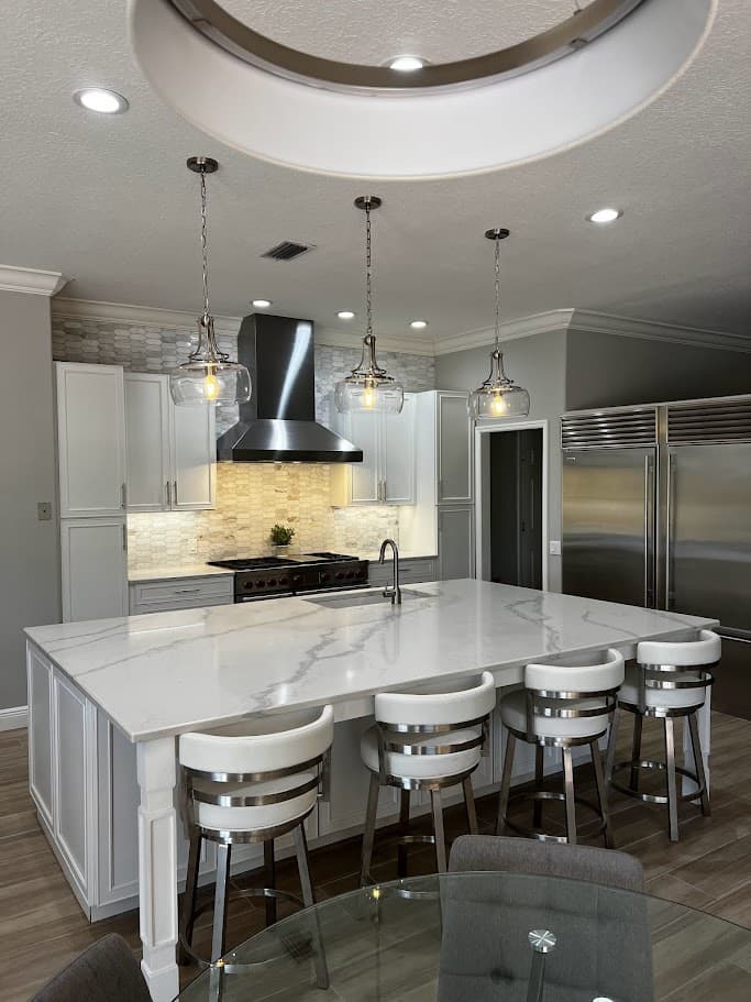 Kitchen remodel — massive island with pendant lights